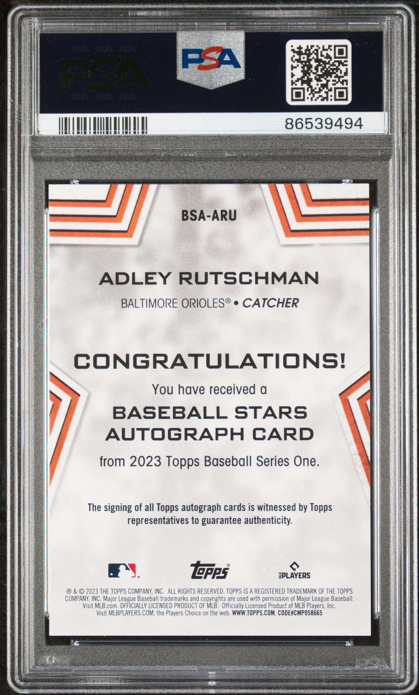 2023 Topps Baseball Stars Autographs Adley Rutschman #BSAARU PSA 10
