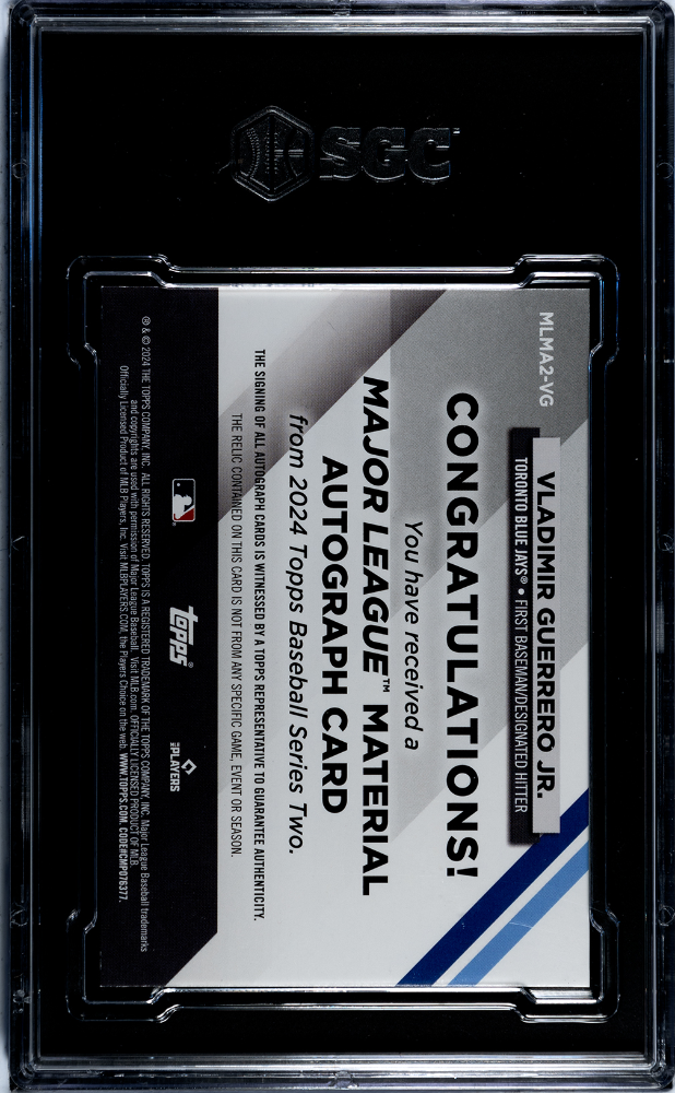 2024 Topps Vladimir Guerrero JR. #MLMA2-VG ML Mat. Autograph SGC 8 Auto 10