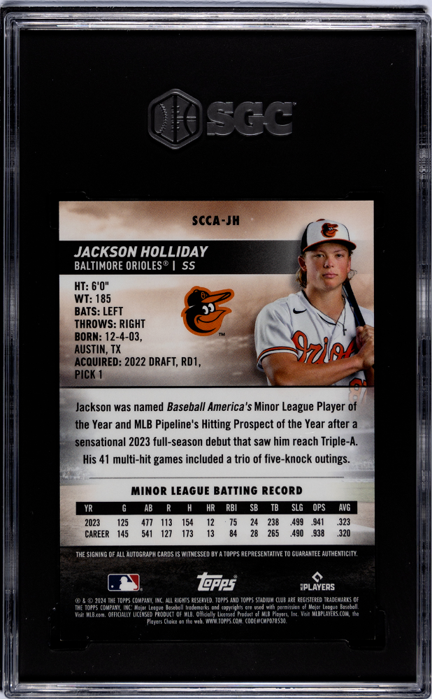 2024 Topps Stadium Club Jackson Holliday #SCCA-JH Chrome Red Refractor SGC 9