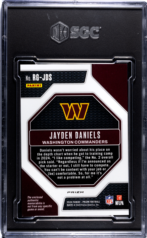 2024 Panini Prizm Jayden Daniels #RG-JDS Rookie Gear Neon Green Pulsar SGC 9.5