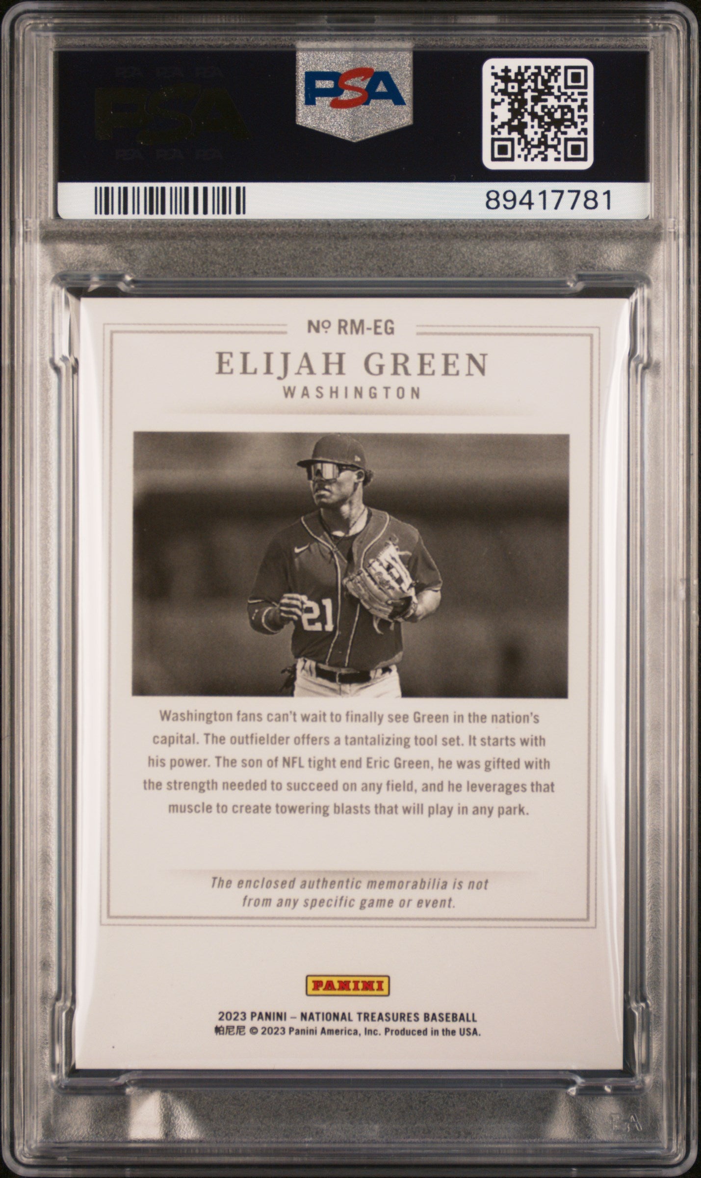 2023 Panini National Treasures Retro Materials Elijah Green #EG / 25 PSA 10