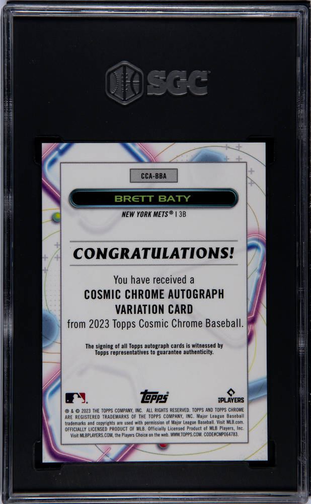 2023 Topps Cosmic Chrome Brett Baty #CCA-BBA Auto Gold Int. SGC 10 Auto 10