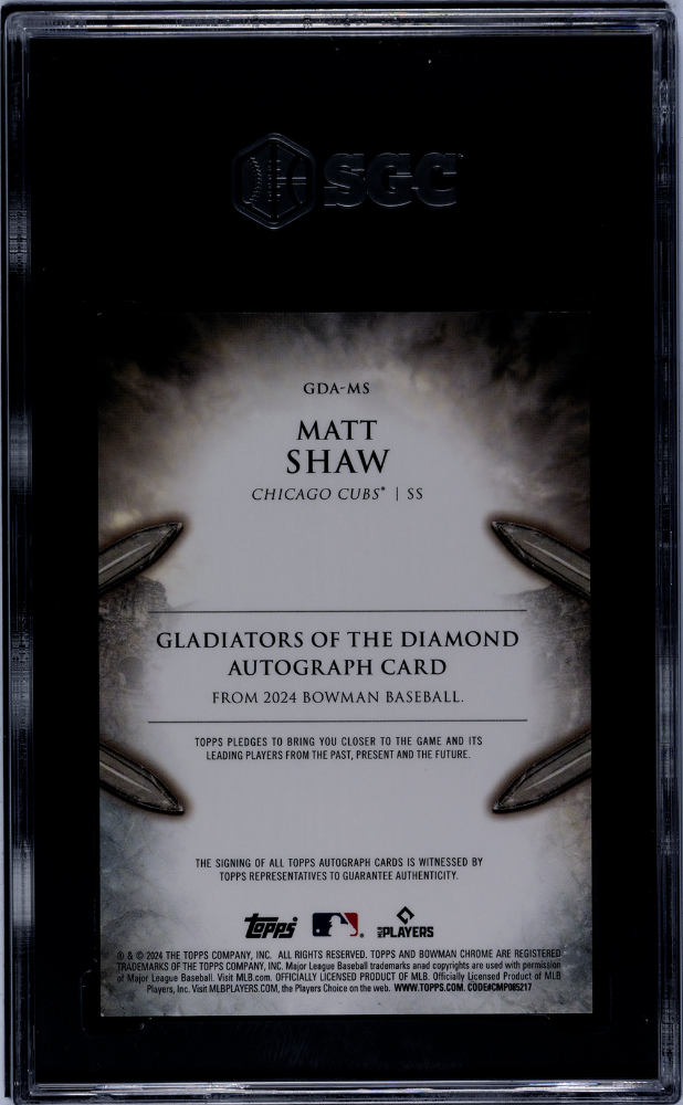 2024 Bowman Chrome Matt Shaw Glad Auto Gold Mini Dmnd. Refractor SGC Auto 10
