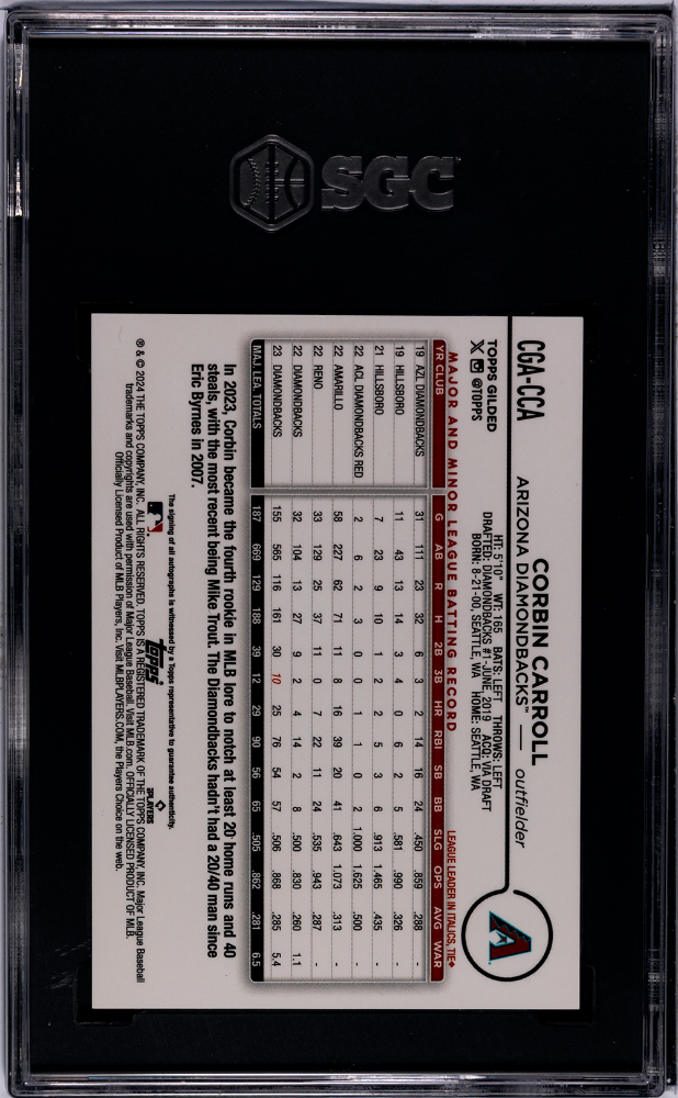 2024 Topps Gilded Corbin Carroll #CGA-CCA Yellow Gold Refractor SGC 10 Auto 10