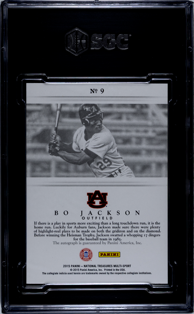 2015 Panini National Treasures Collegiate Bo Jackson #9 Sigs. SGC 10 Auto 10