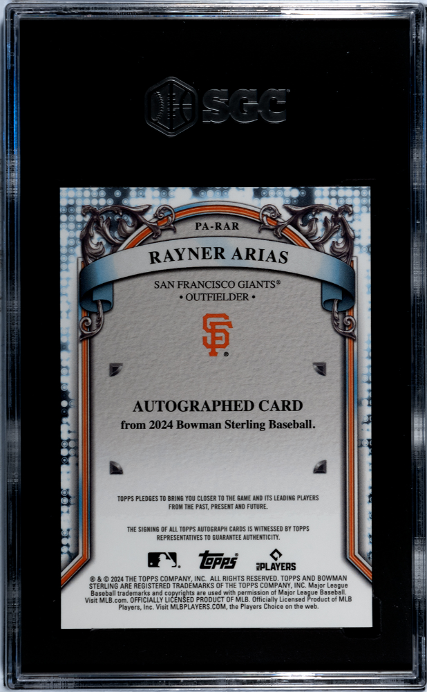 2024 Bowman Sterling Rayner Arias #PA-RAR Purple Refractor SGC 9.5 Auto 10