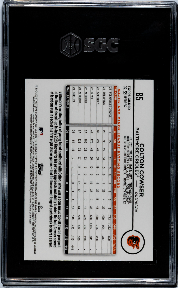 2024 Topps Gilded Collection Colton Cowser #85 Gold Wave Refractor SGC 9.5