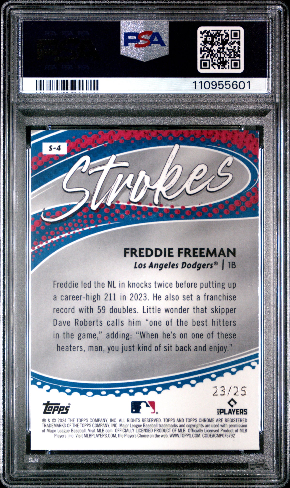 2024 Topps Chrome Strokes Freddie Freeman #S4 Orange Refractor PSA 10
