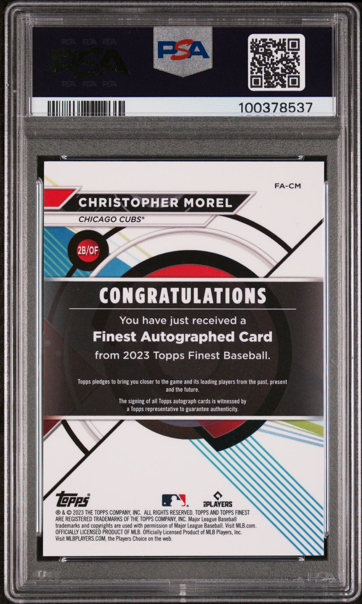 2023 Topps Finest Finest Autographs Christopher Morel #CM Orange 25/25 PSA 9