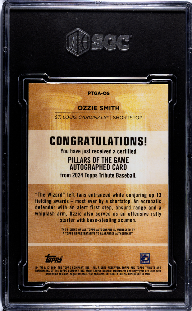 2024 Topps Tribute Ozzie Smith #PTGA-OS Pillars Of The Game SGC 9 Auto 10