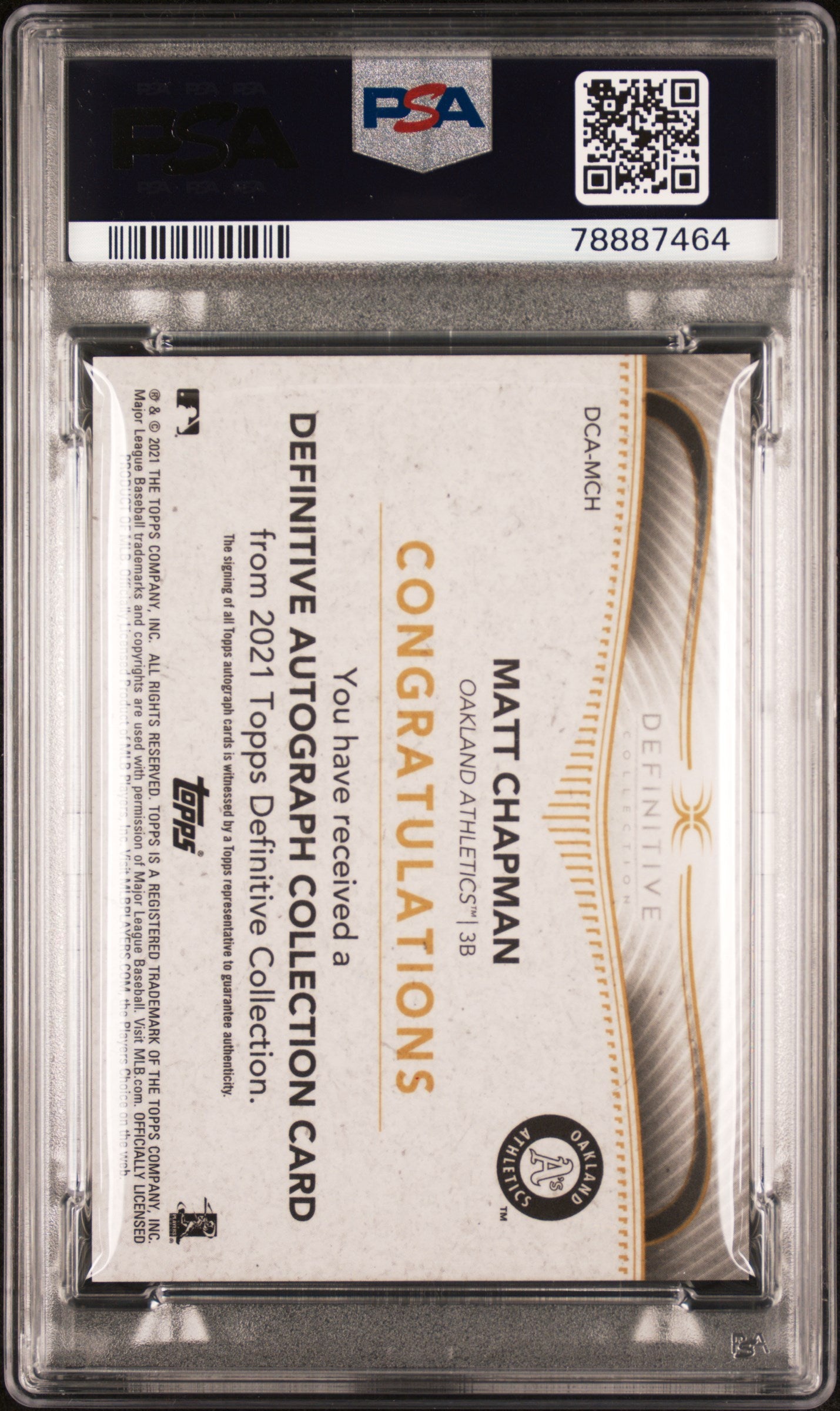 2021 Topps Definitive Definitive Auto Matt Chapman #MCH Autograph /50 PSA 10