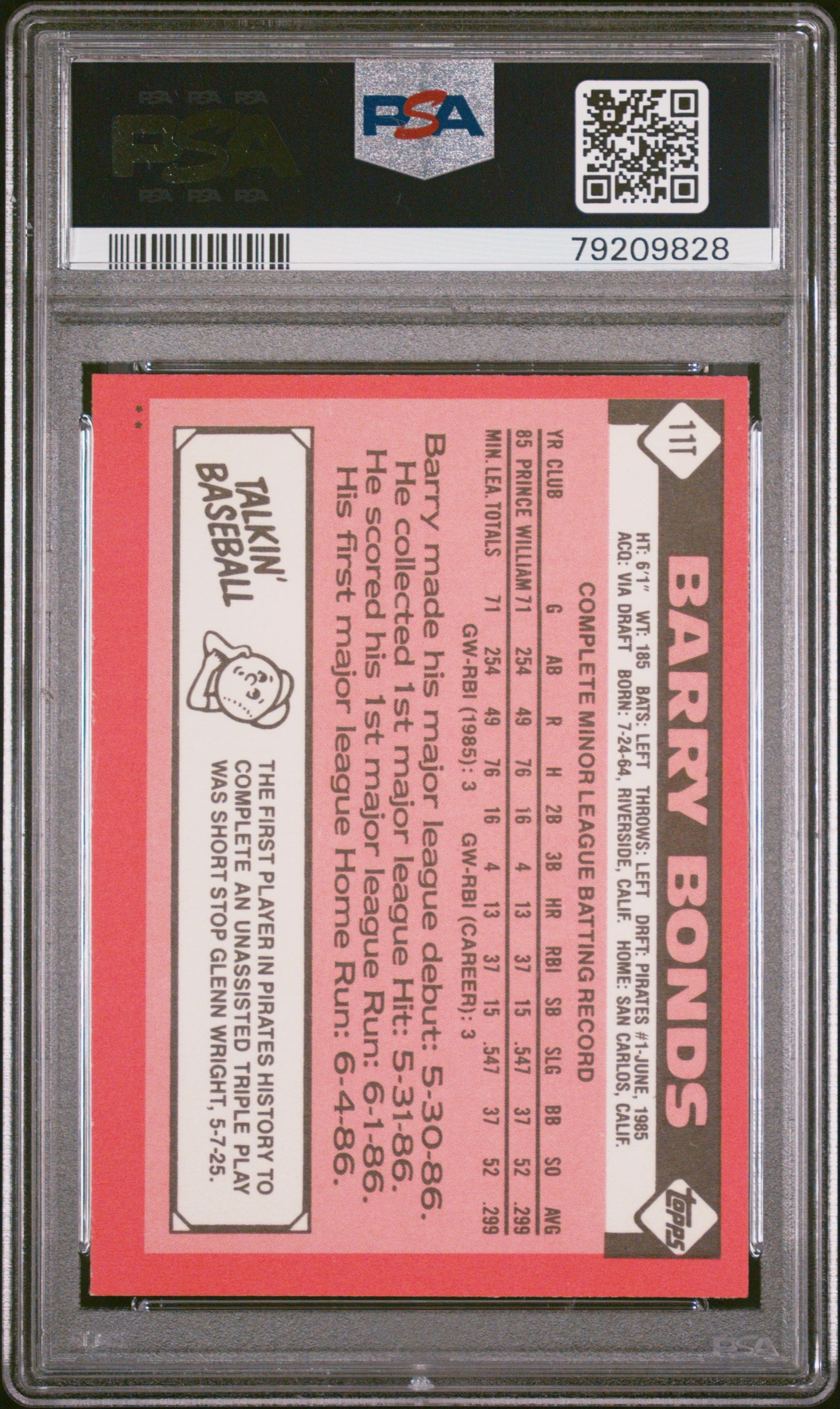 1986 Topps Traded Barry Bonds #11T PSA 8
