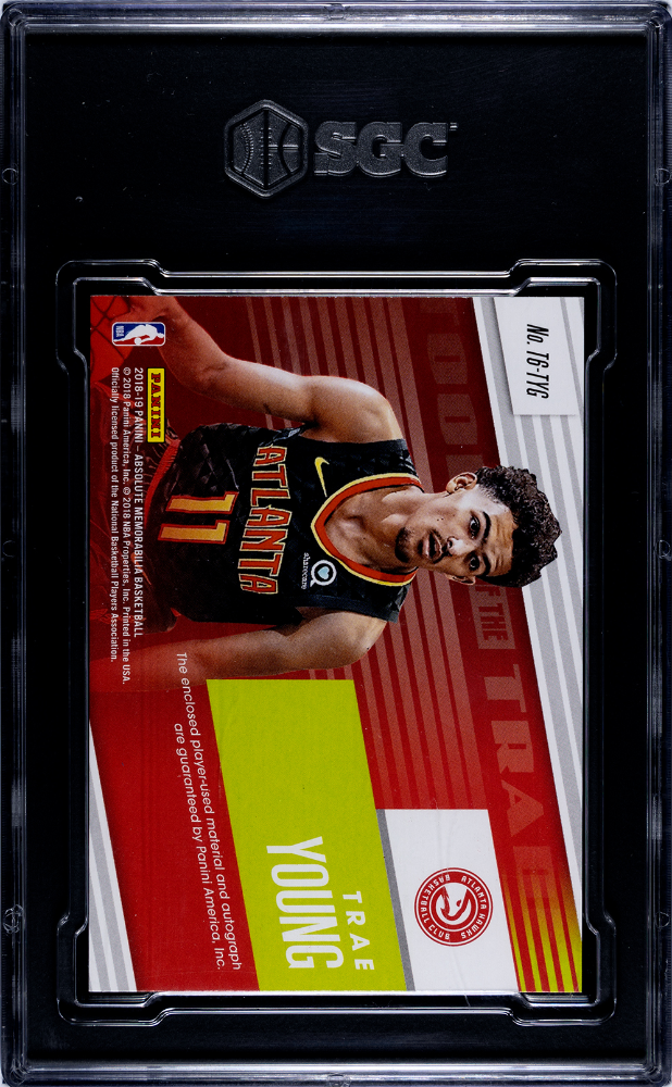 2018 Panini Absolute Memo Trae Young #T6-TYG Trade Six Swatch SCG Auto 10