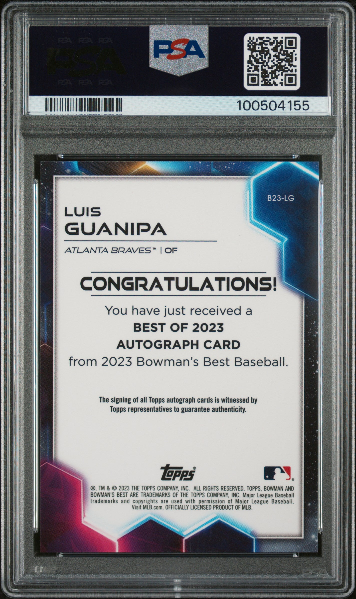 2023 Bowman's Best Best Of 2023 Autographs Luis Guanipa #B23LG PSA 10