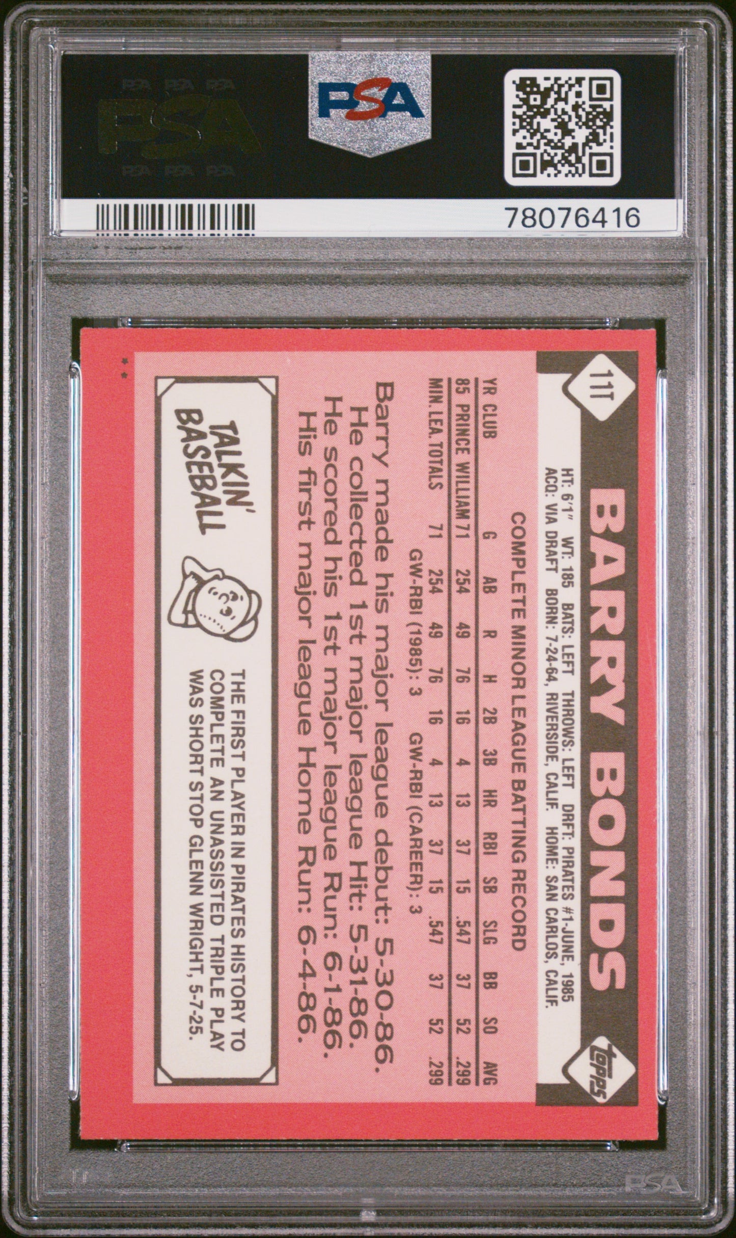 1986 Topps Traded Barry Bonds #11T PSA 7