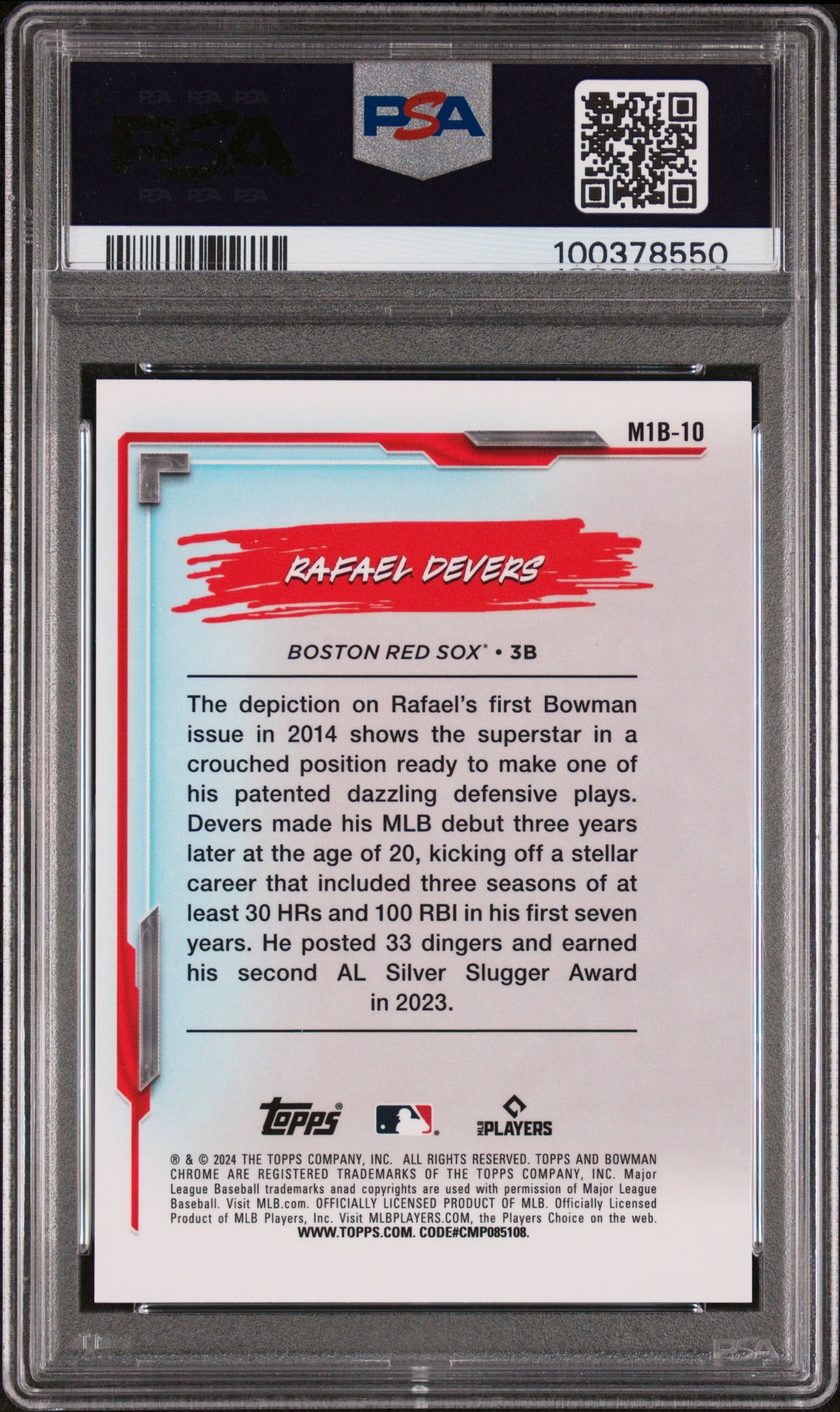 2024 Bowman Chrome My 1ST Bowman Rafael Devers #M1B10 Gold Ref 47/50 PSA 10