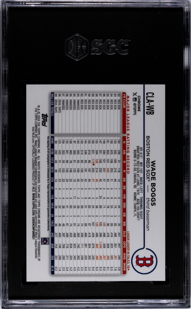 2024 Topps Chrome Update Wade Boggs #CLA-WB Orange Refractor SGC 9 Auto 10