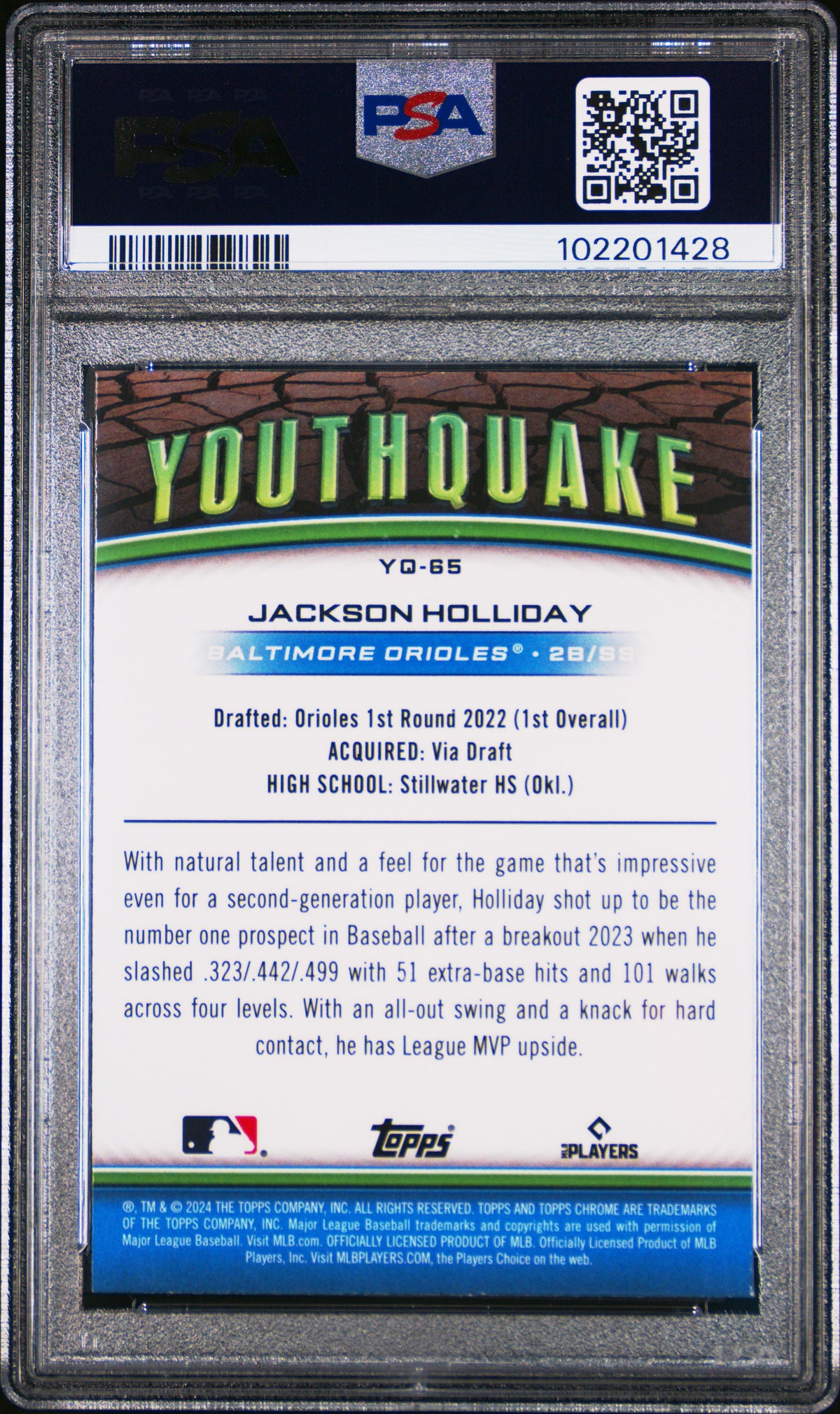2024 Topps Chrome Youthquake Jackson Holliday #YQ65 Green Ref 05/99 PSA 8