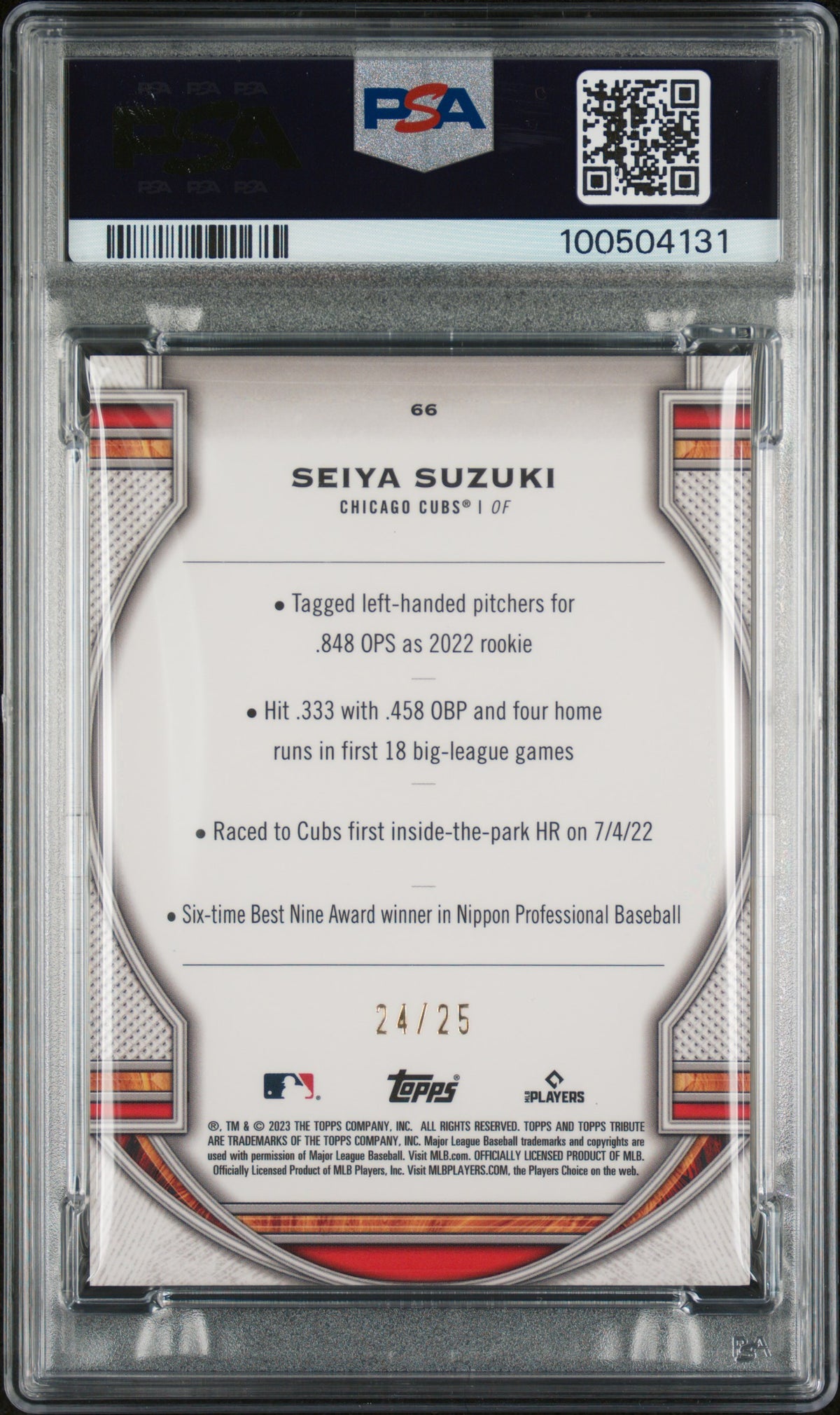 2023 Topps Tribute Seiya Suzuki #66 Orange PSA 10