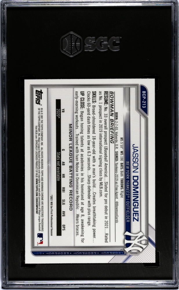 2021 Bowman Chrome Prospects Jasson Dominguez #BCP-213 B&W Mini Diamond SGC 10