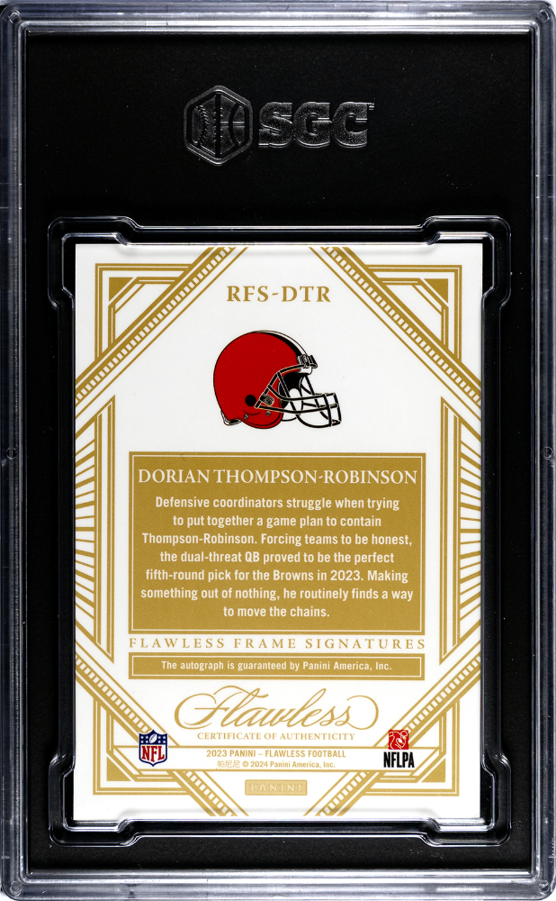2023 Panini Flawless Dorian Thompson-Robinson #RFS-DTR Sapphire SGC Auto 10