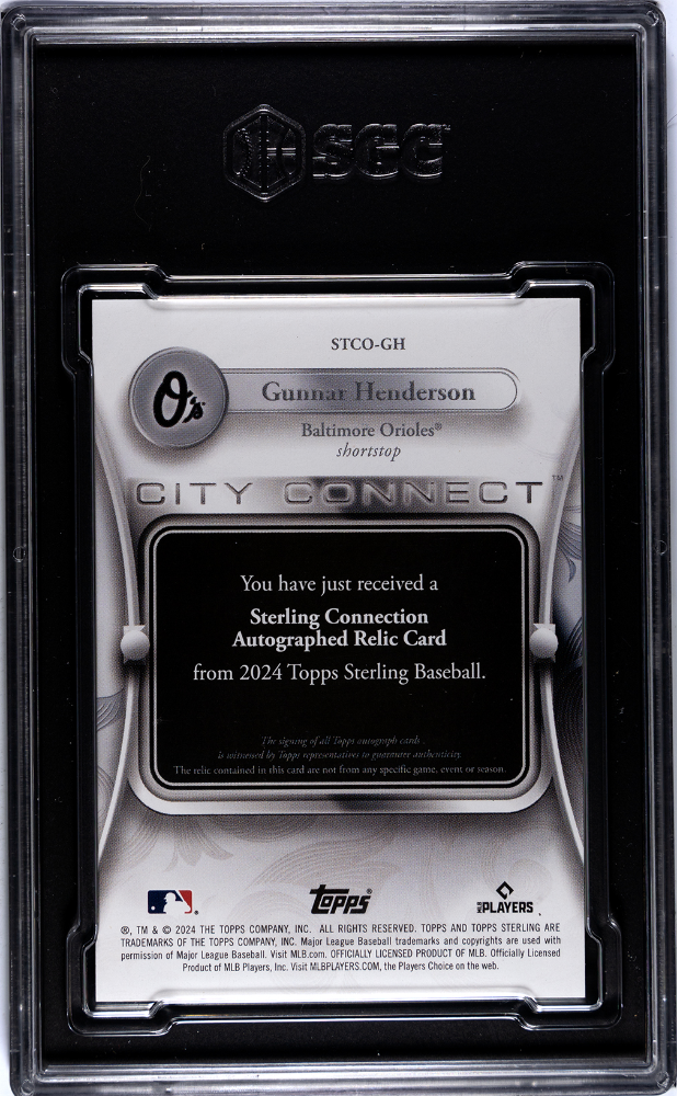 2024 Topps Sterling Gunnar Henderson #STCO-GH City Connect Mem. SGC 9.5 Auto 10