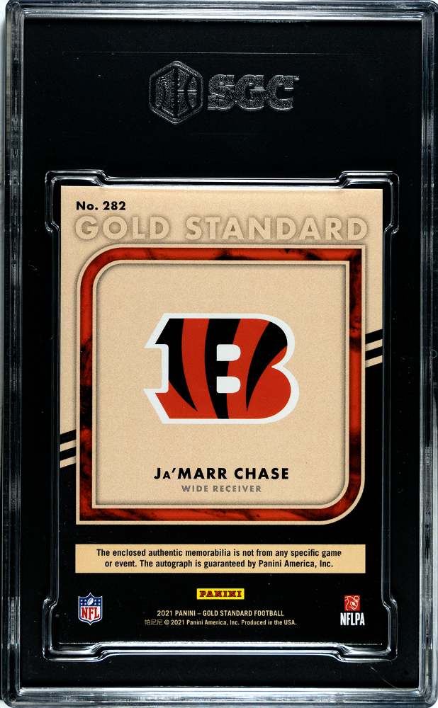 2021 Panini Gold Ja'marr Chase #282 RC Triple Jersey Auto SGC 9.5 Auto 10
