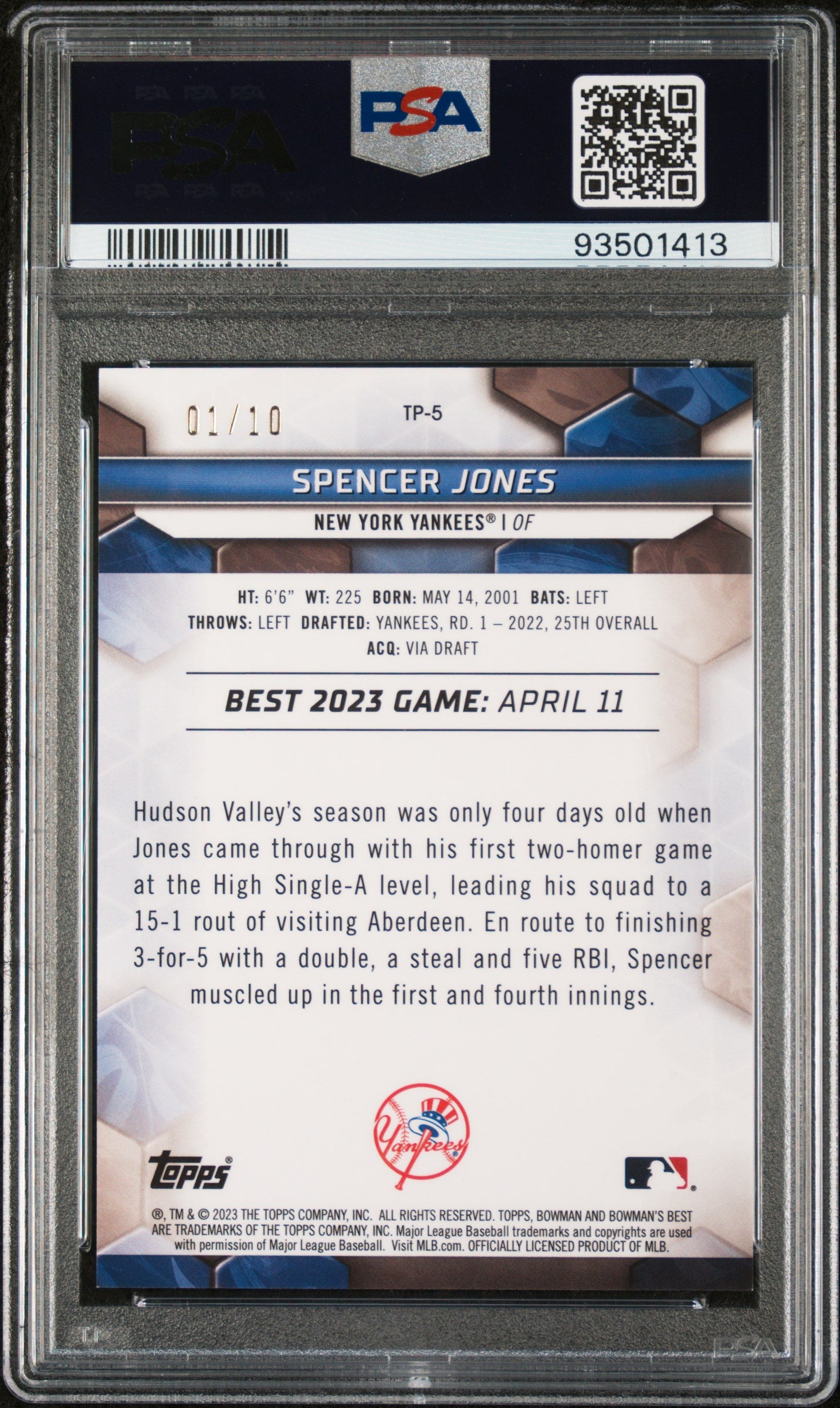 2023 Bowman's Best Top Prospects Spencer Jones #TP5 Red Ref PSA 9