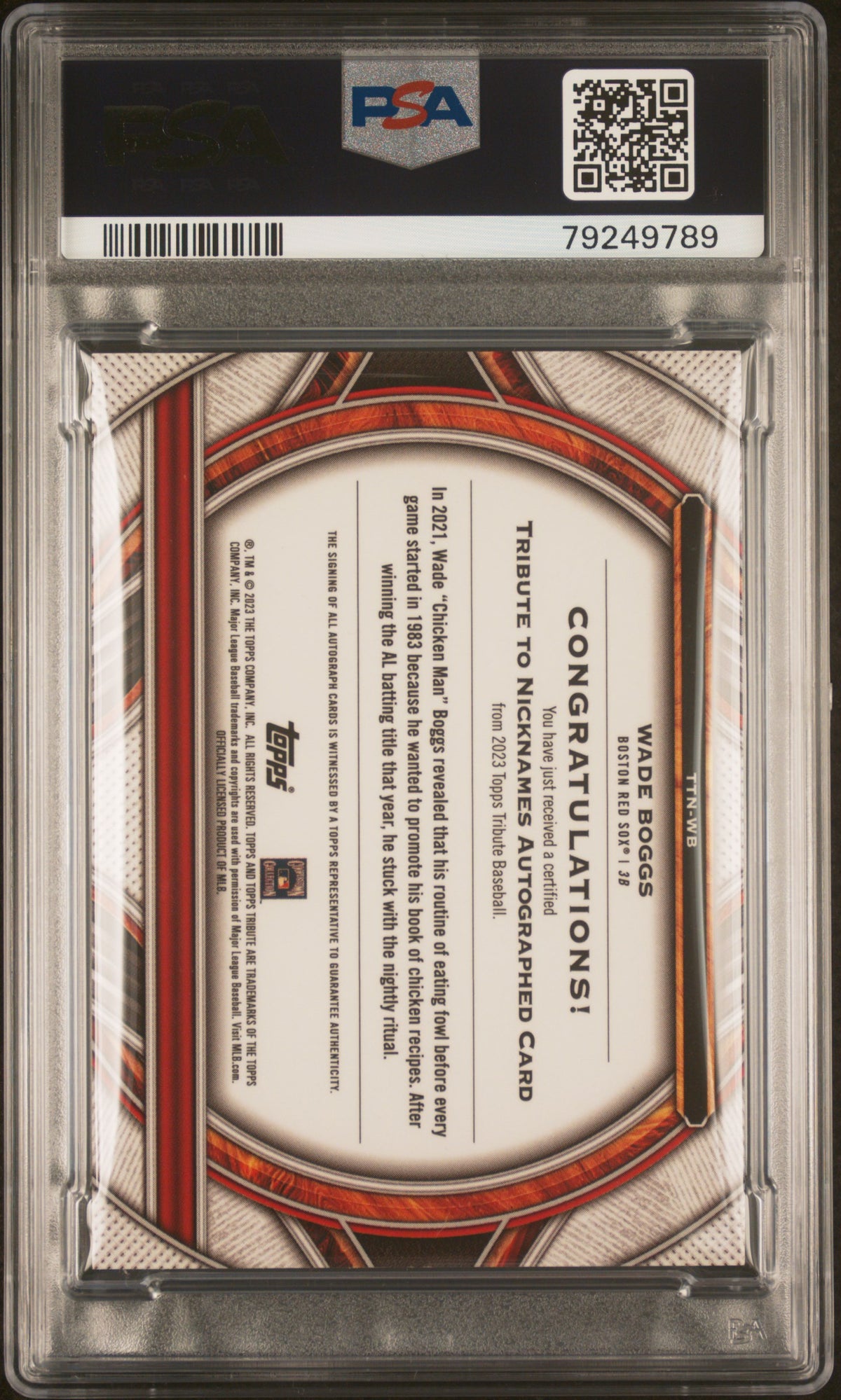 2023 Topps Tribute To Nicknames Autograph Wade Boggs #TTNWB 38/51 PSA 9 Auto 9