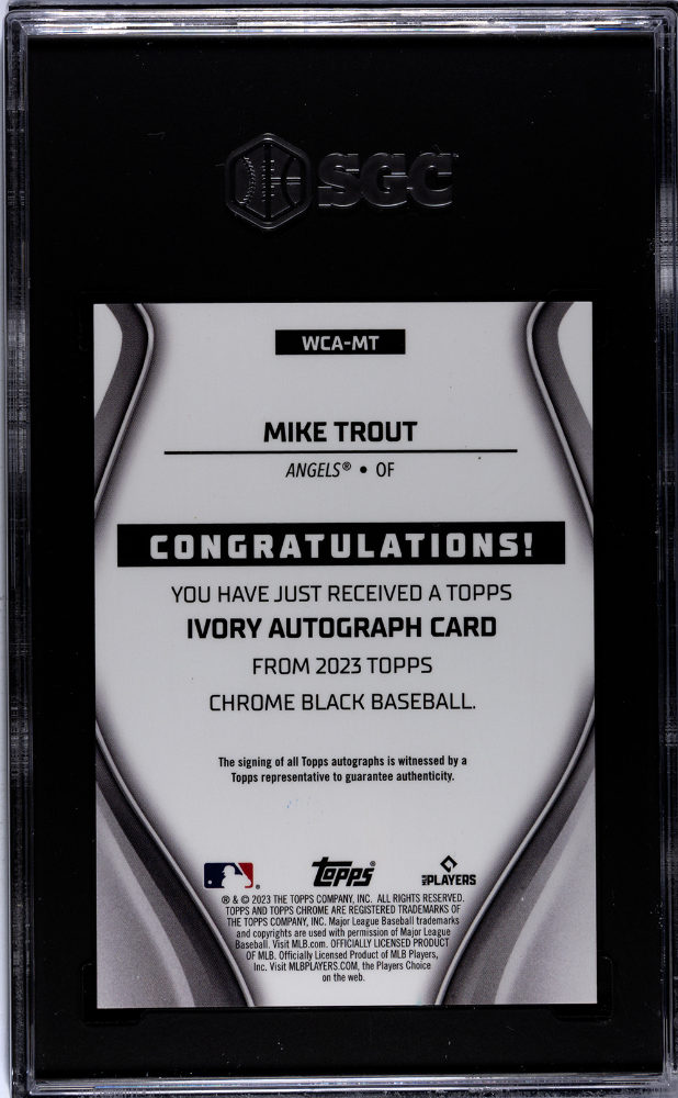 2023 Topps Black Mike Trout #WCA-MT Ivory Auto Red Trim Refractor SGC Auto 10