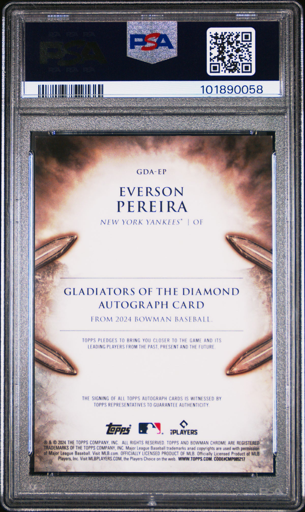 2024 Bowman Gladiators Diamond Auto Everson Pereira #GDAEP Gold Mini Ref /50 PSA