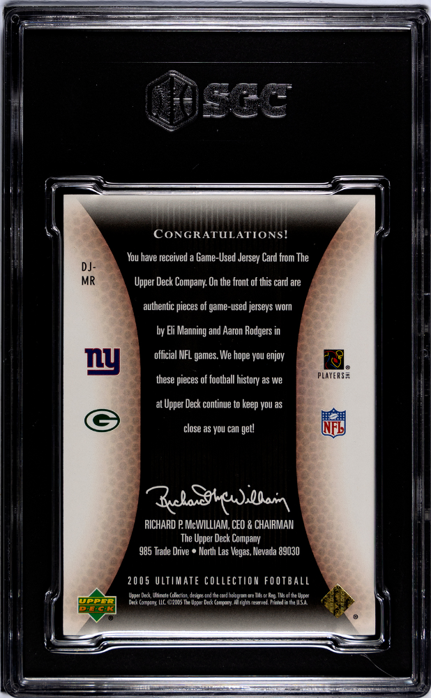 2005 Upper Deck Ultimate Manning Rodgers #DJ-MR Dual Game Jersey Gold SGC 7