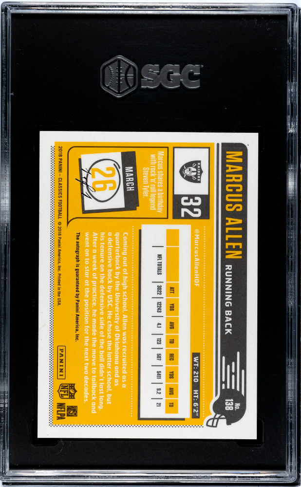 2018 Panini Classics Marcus Allen #138 Significant Sigs. Black SGC 9.5