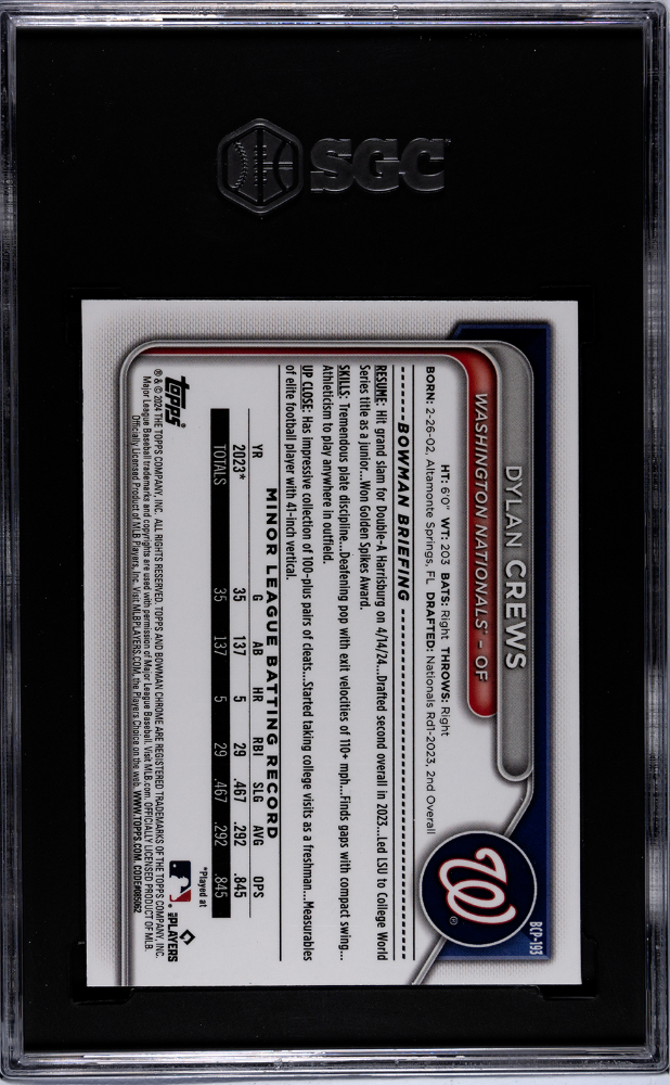 2024 Bowman Chrome Dylan Crews #BCP-193 Pros. Orange Shim. Refractor SGC 9.5