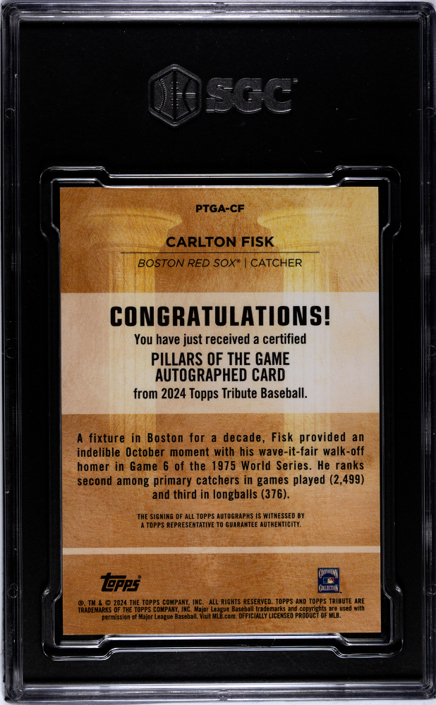 2024 Topps Tribute Carlton Fisk #PTGA-CF Pillars Of The Game SGC 9 Auto 10