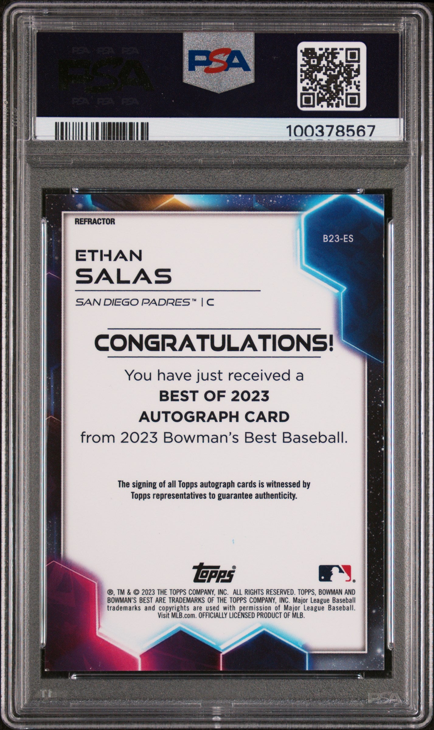 2023 Bowman's Best Best Of 2023 Autographs Ethan Salas #B23ES Refractor PSA 9