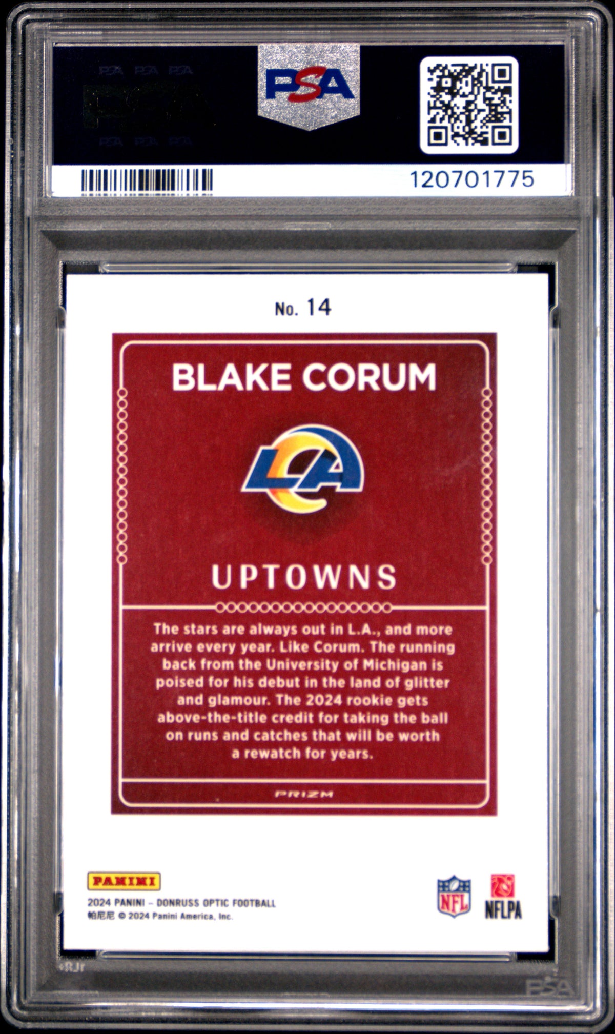 2024 Panini Donruss Optic Uptowns Blake Corum #14 PSA 9