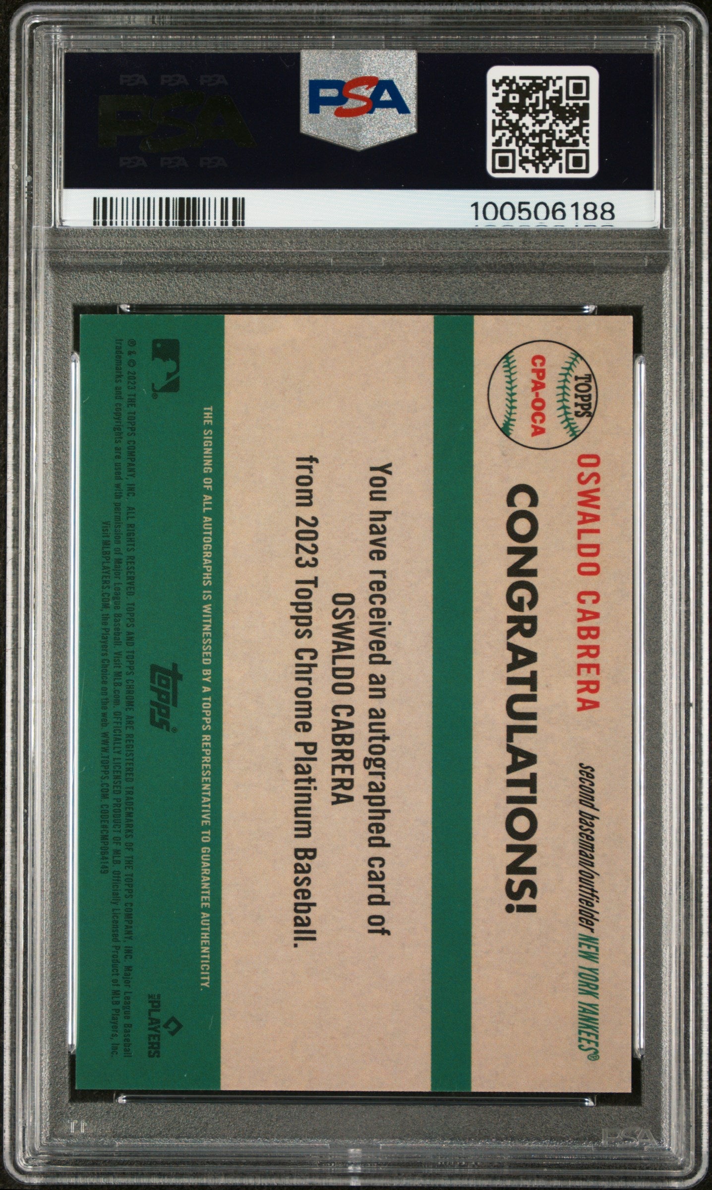 2023 Topps Chrome Platinum Anniversary Autographs Oswaldo Cabrera #OCA PSA 8