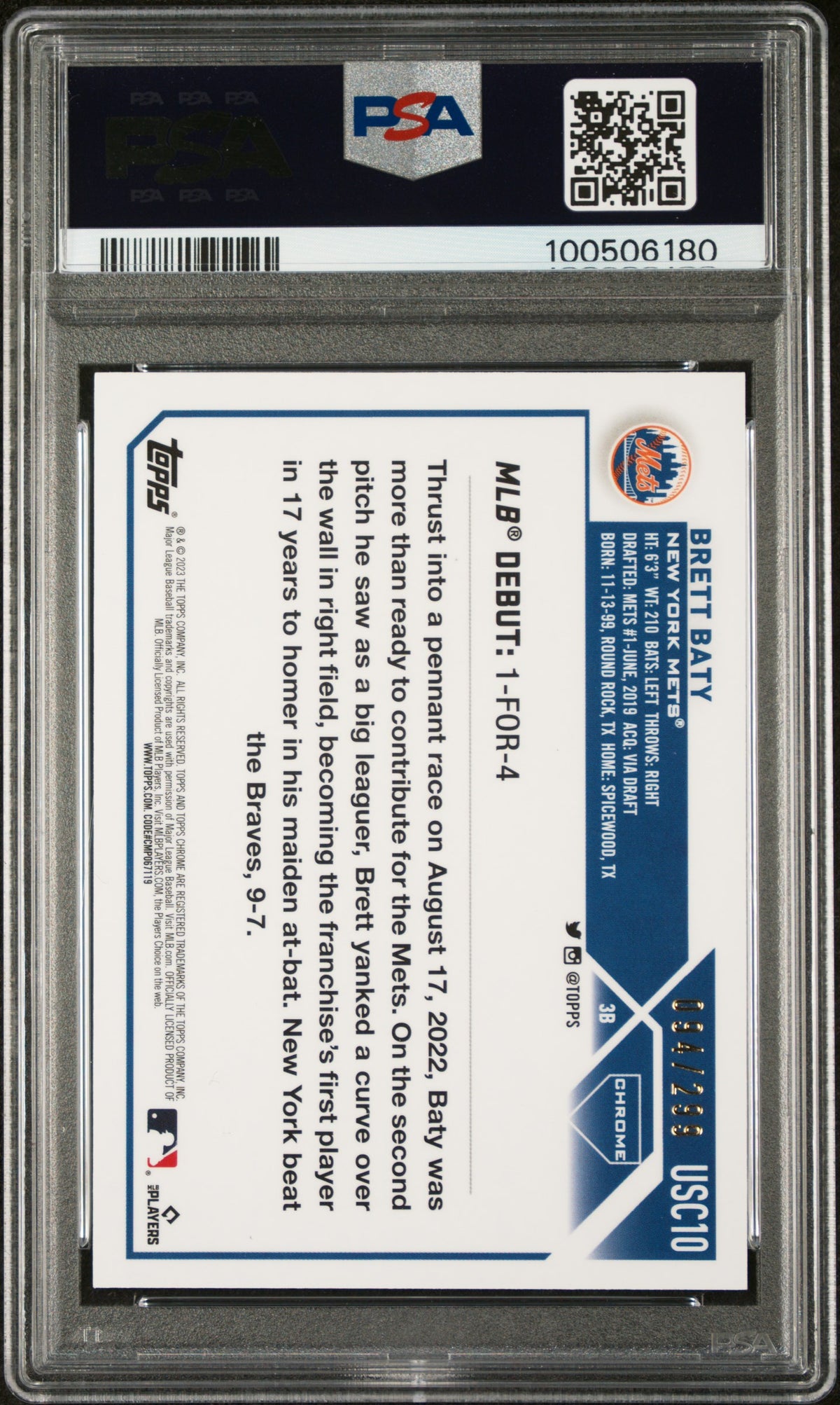 2023 Topps Chrome Update Brett Baty #USC10 Mag Purple Lava Lamp Ref PSA 9