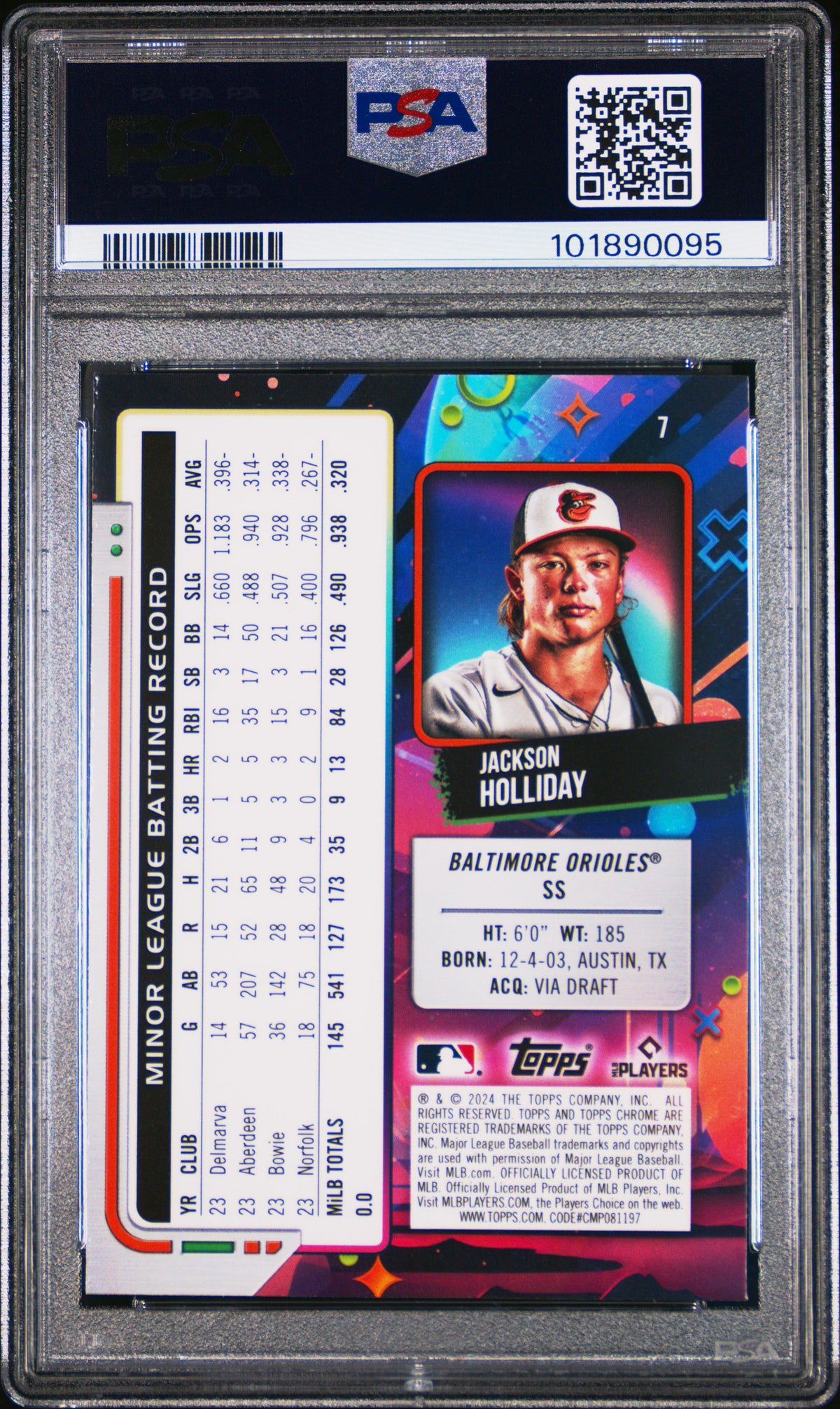 2024 Topps Chrome Cosmic Jackson Holliday #7 Purple Nebula Refractor /150 PSA 8