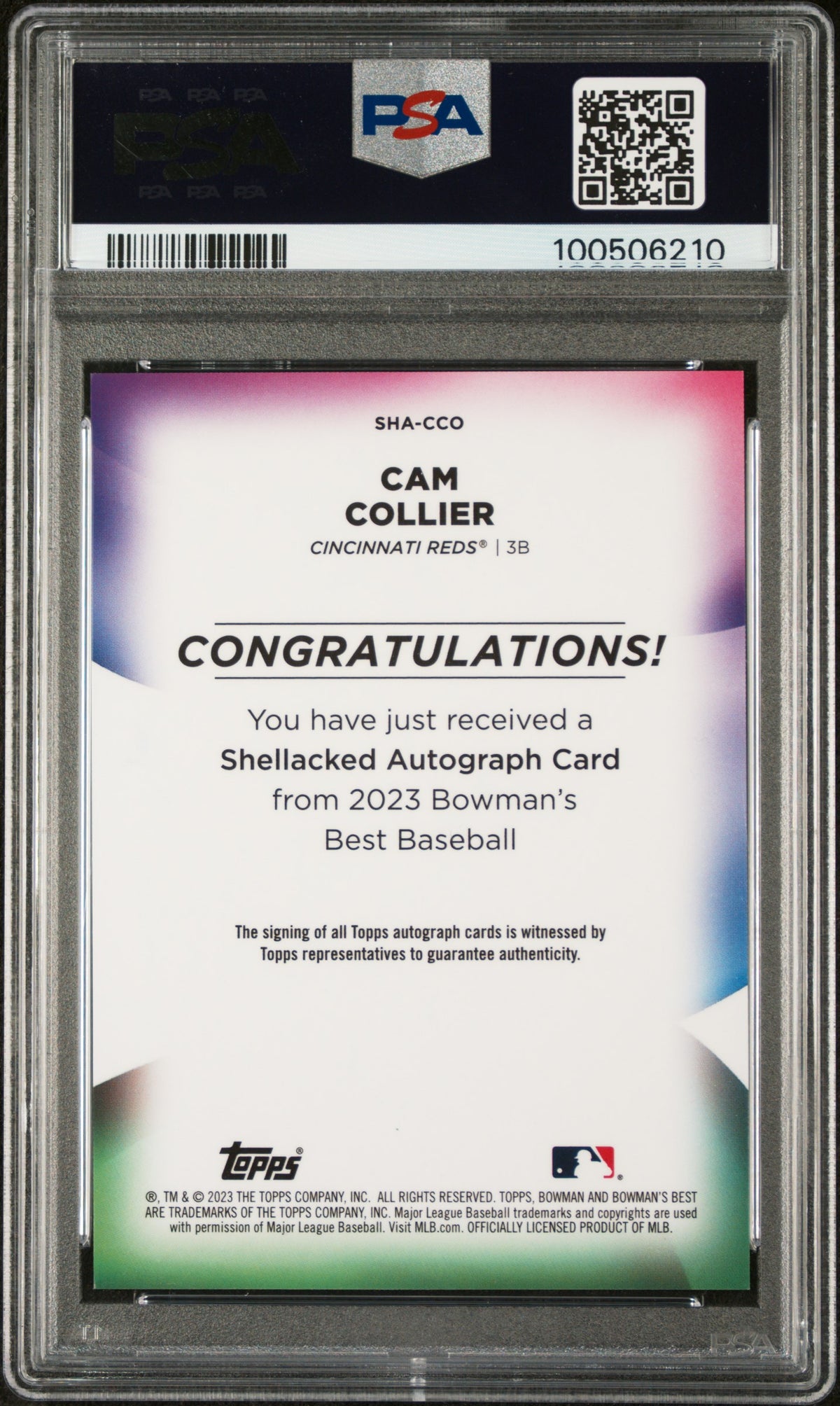 2023 Bowman's Best Shellacked Autographs Cam Collier #SHACCO 113/250 PSA 10