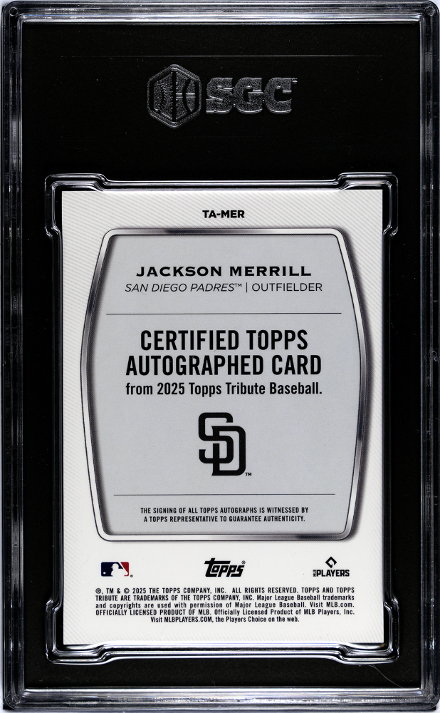 2025 Topps Tribute Jackson Merrill #TA-MER Autograph Gold SGC 8.5 Auto 10