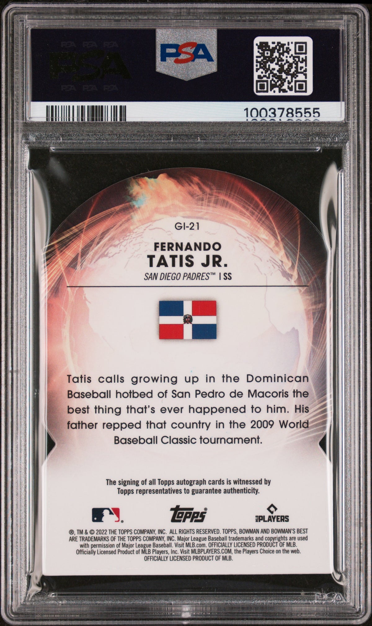 2022 Bowman's Global Die-Cut Fernando Tatis JR. #GI21 Gi Auto Lava /50 PSA 9