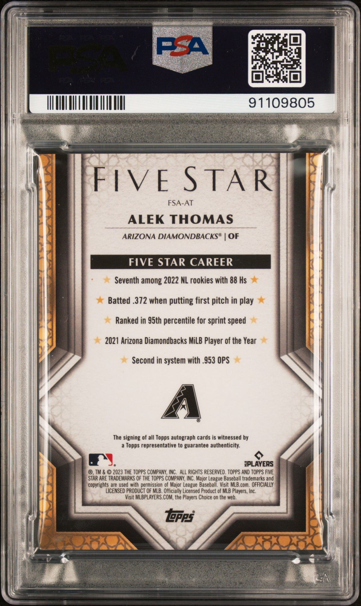 2023 Topps Five Star Autographs Alek Thomas #FSAAT Blue 14/25 PSA 9