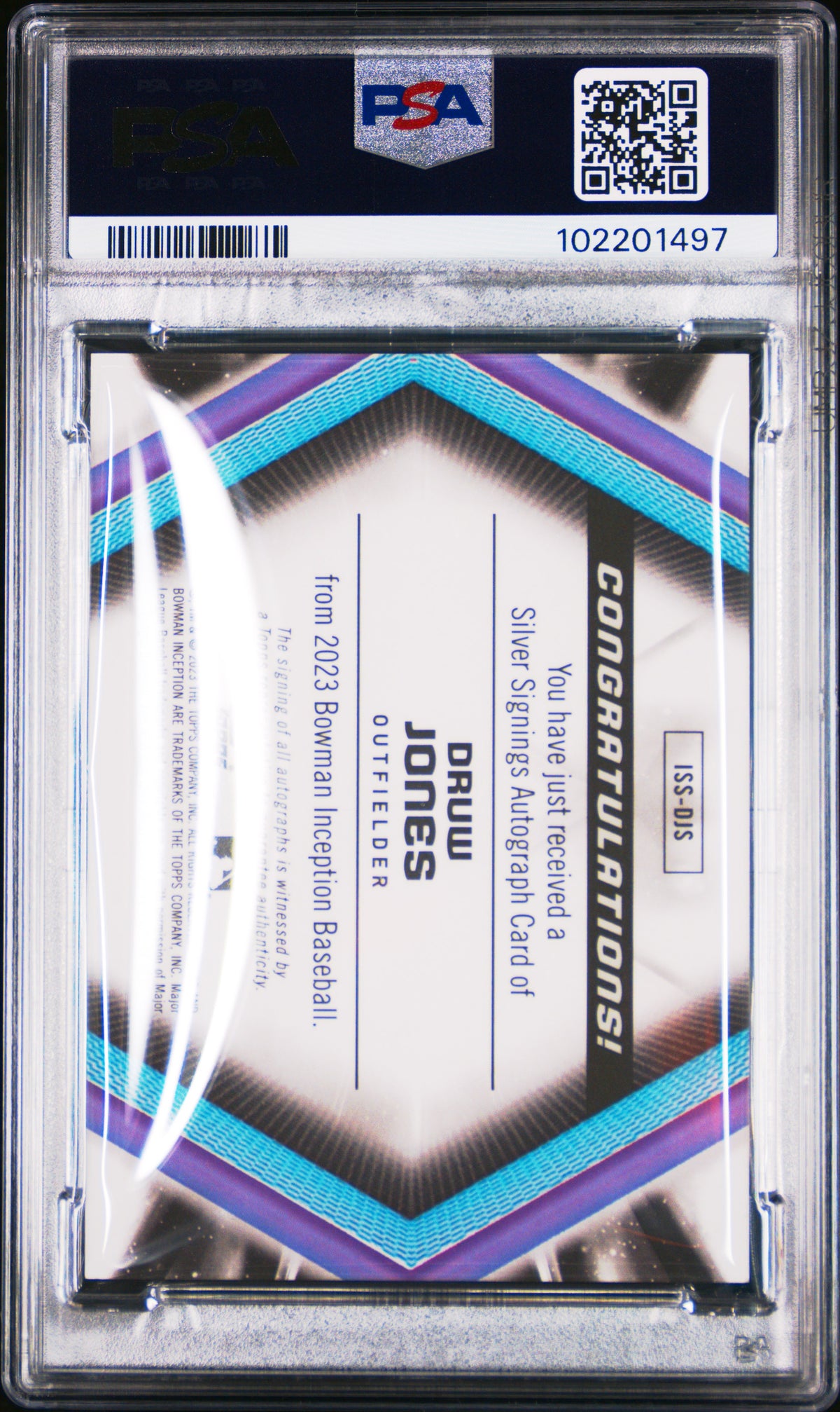2023 Bowman Inception Silver Signings Druw Jones #ISSDJS 010/100 PSA 8