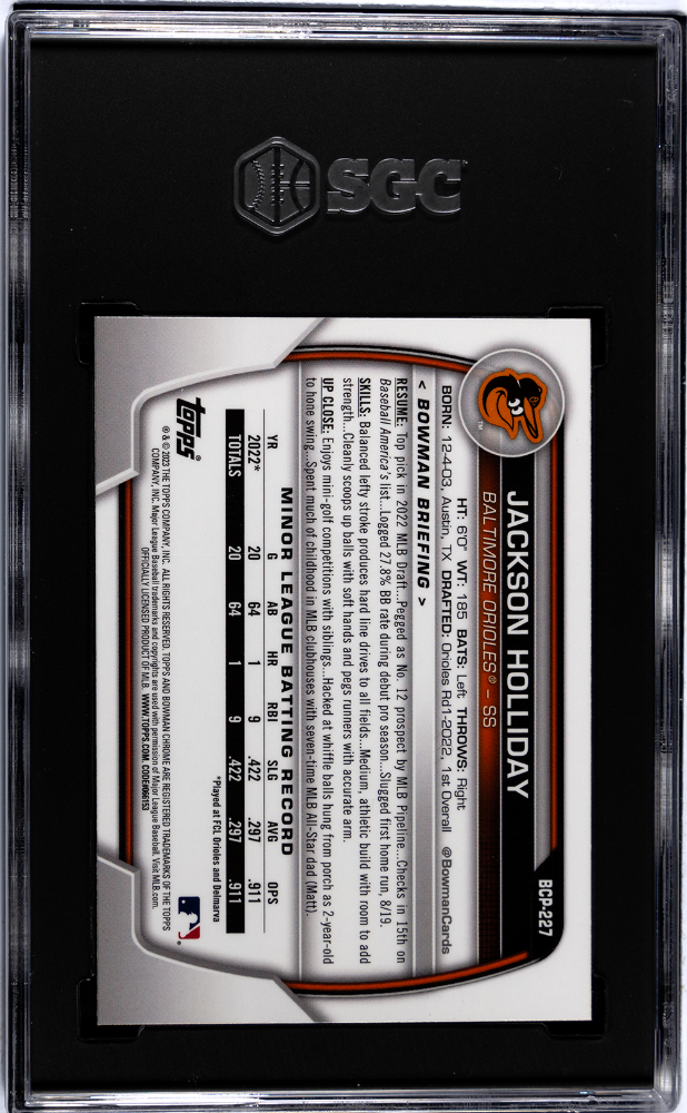 2023 Bowman Chrome Sapphire Jackson Holliday #BCP-227 CHR. Pros. Var. SGC 9