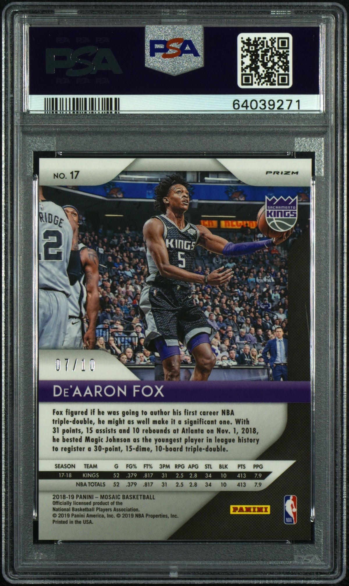 2018 Panini Prizm Mosaic De'aaron Fox #17 Gold PSA 10 /10