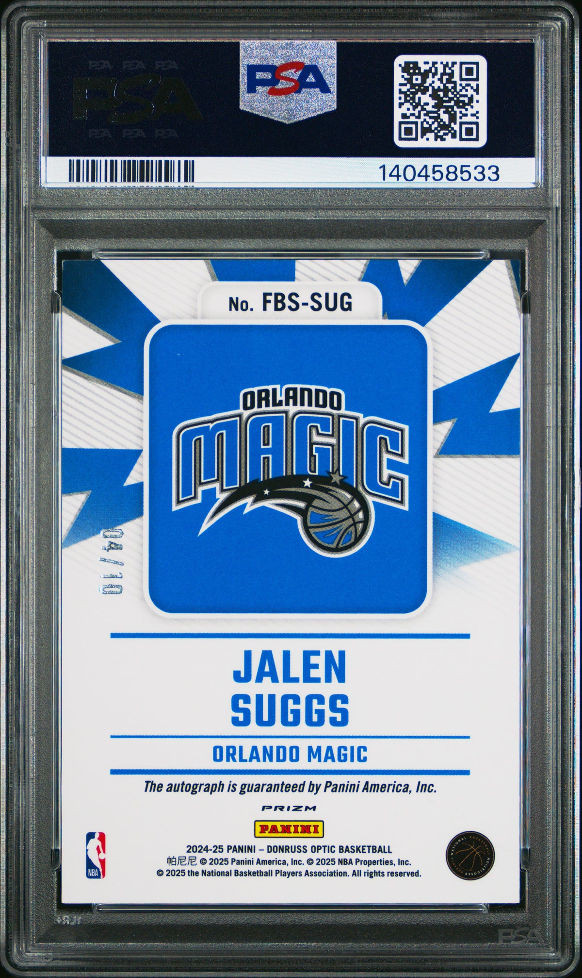 2024 Panini Donruss Optic Fast Break Signatures Jalen Suggs #FBS-SUG Gold PSA 9