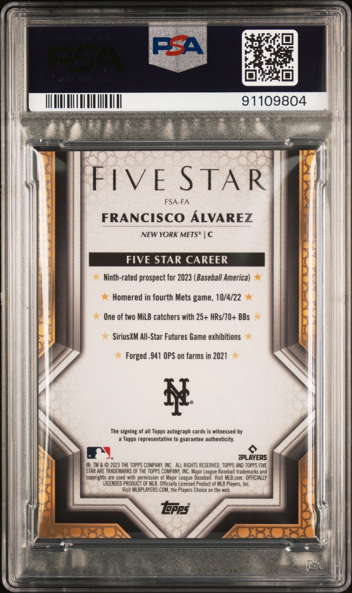 2023 Topps Five Star Autographs Francisco Alvarez #FSAFA PSA 9