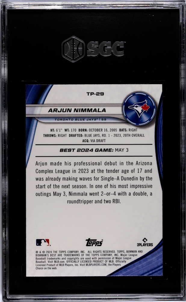 2024 Bowman's Best Arjun Nimmala #TP-29 Top Prospects Mini Diamond SGC 10